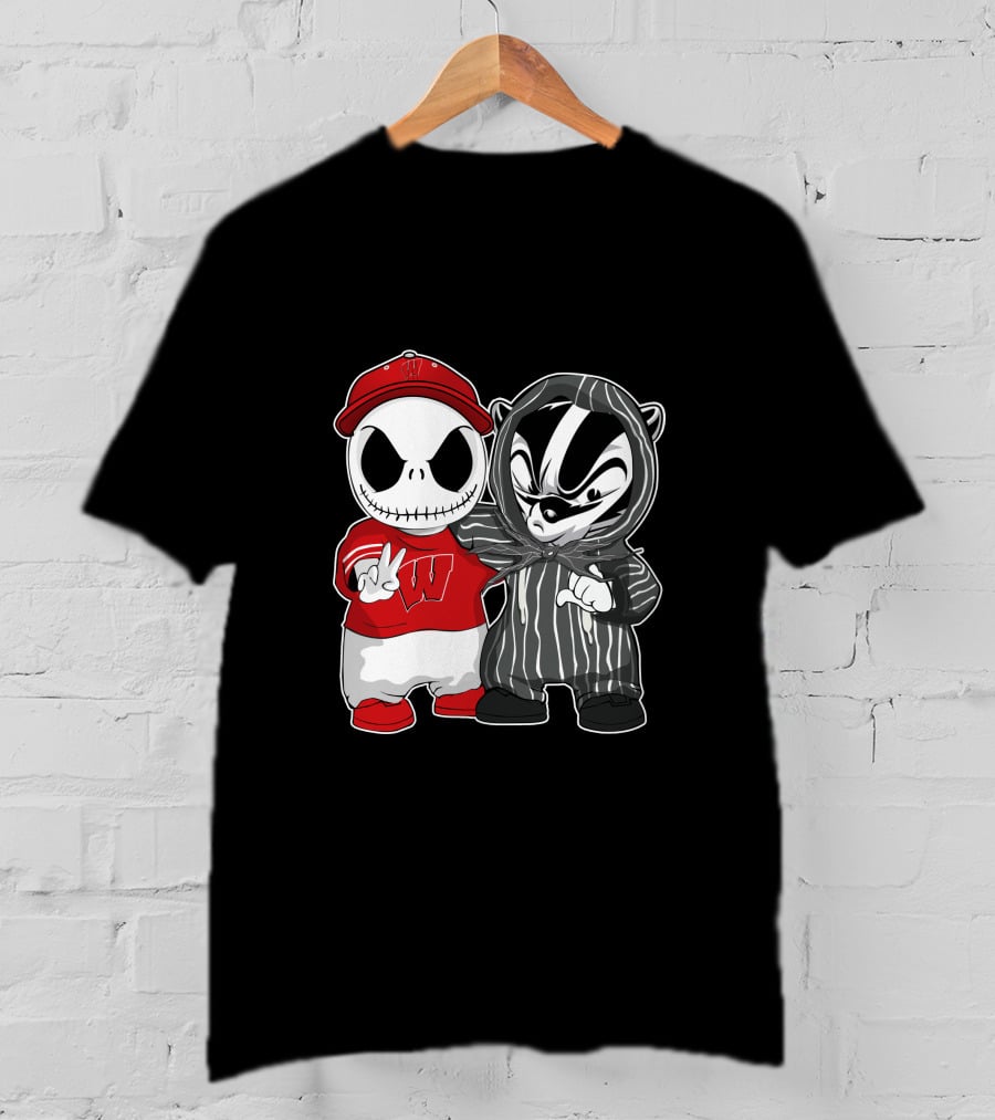 Wisconsin Badgers Jack Skellington And Bucky Badger Crossover T-Shirt