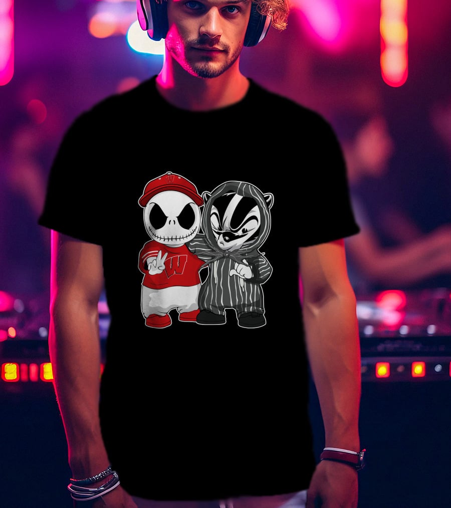 Wisconsin Badgers Jack Skellington And Bucky Badger Crossover T-Shirt