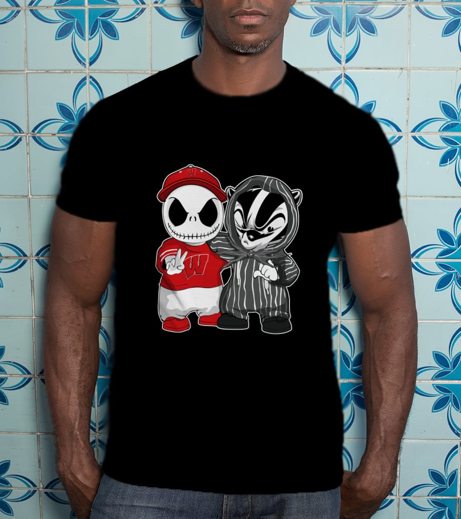 Wisconsin Badgers Jack Skellington And Bucky Badger Crossover T-Shirt