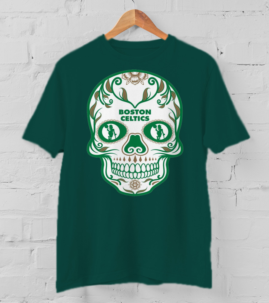 Boston Celtics Skull With Celtic Symbols And Basketball Mascot T-Shirt