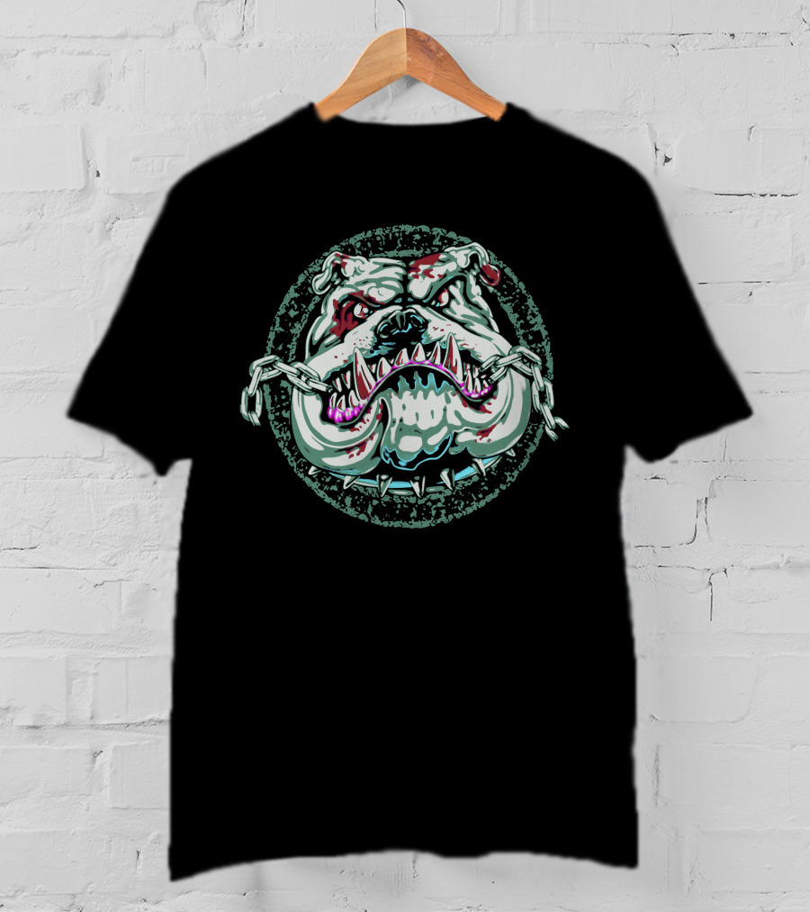 Angry Bulldog Chains Fierce Expression T-Shirt