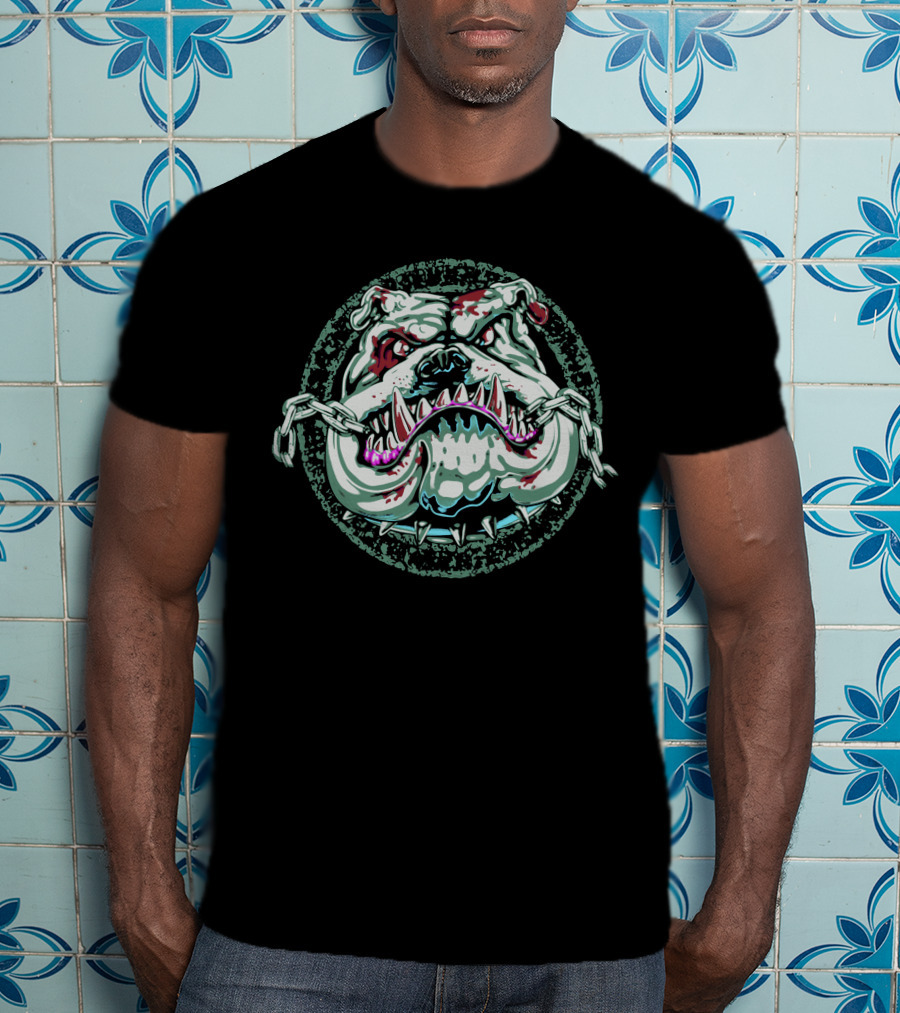 Angry Bulldog Chains Fierce Expression T-Shirt