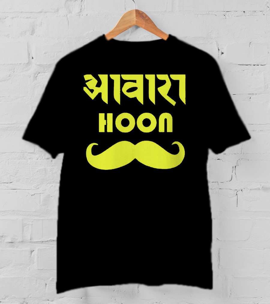 Awaara Hoon Hindi Text With Yellow Moustache T-Shirt