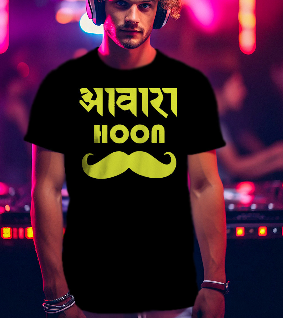 Awaara Hoon Hindi Text With Yellow Moustache T-Shirt