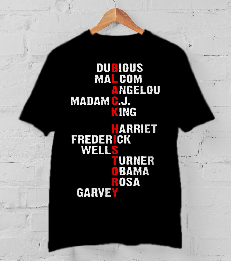Black History Dubious Malcom Angelou Madam C.J. King Harriet Frederick Wells Turner Obama Rosa Garvey T-Shirt