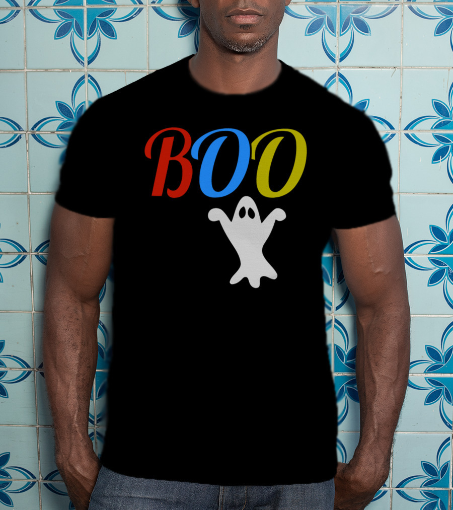 BOO Ghost Multicolor Halloween Spooky T-Shirt