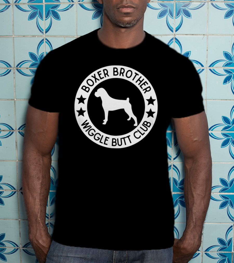 Boxer Brother Wiggle Butt Club Circle Stars Dog T-Shirt