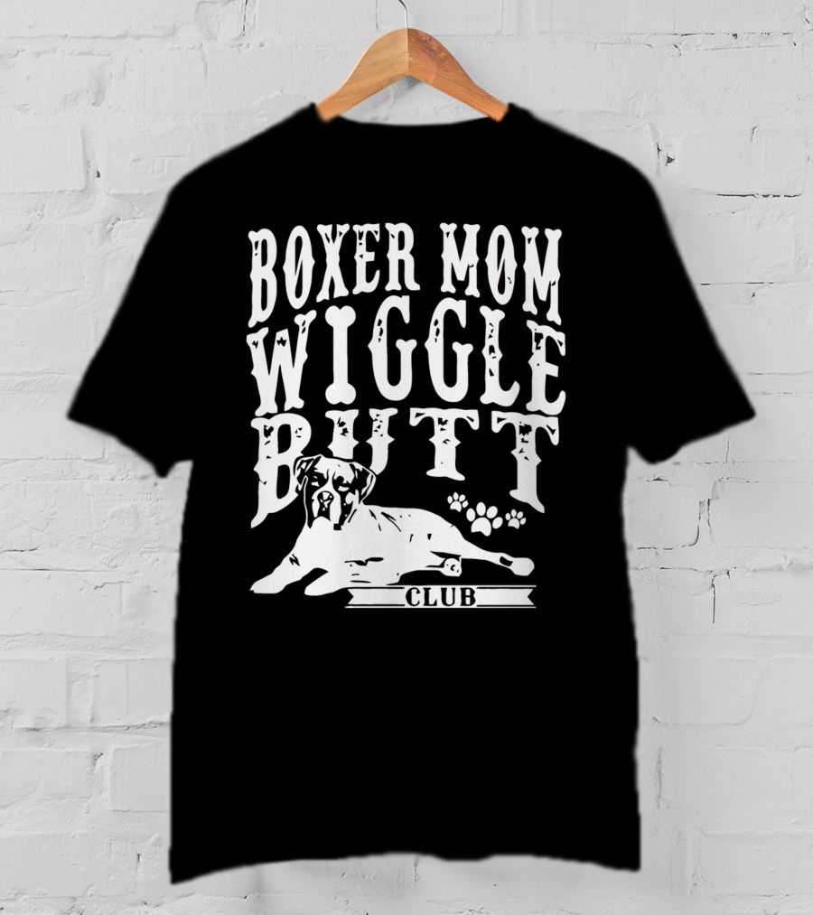 Boxer Mom Wiggle Butt Club Pawprint Dog T-Shirt