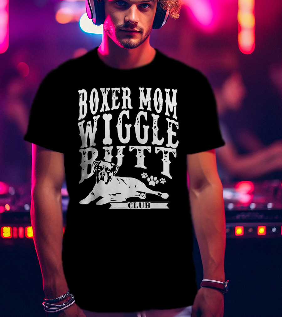 Boxer Mom Wiggle Butt Club Pawprint Dog T-Shirt