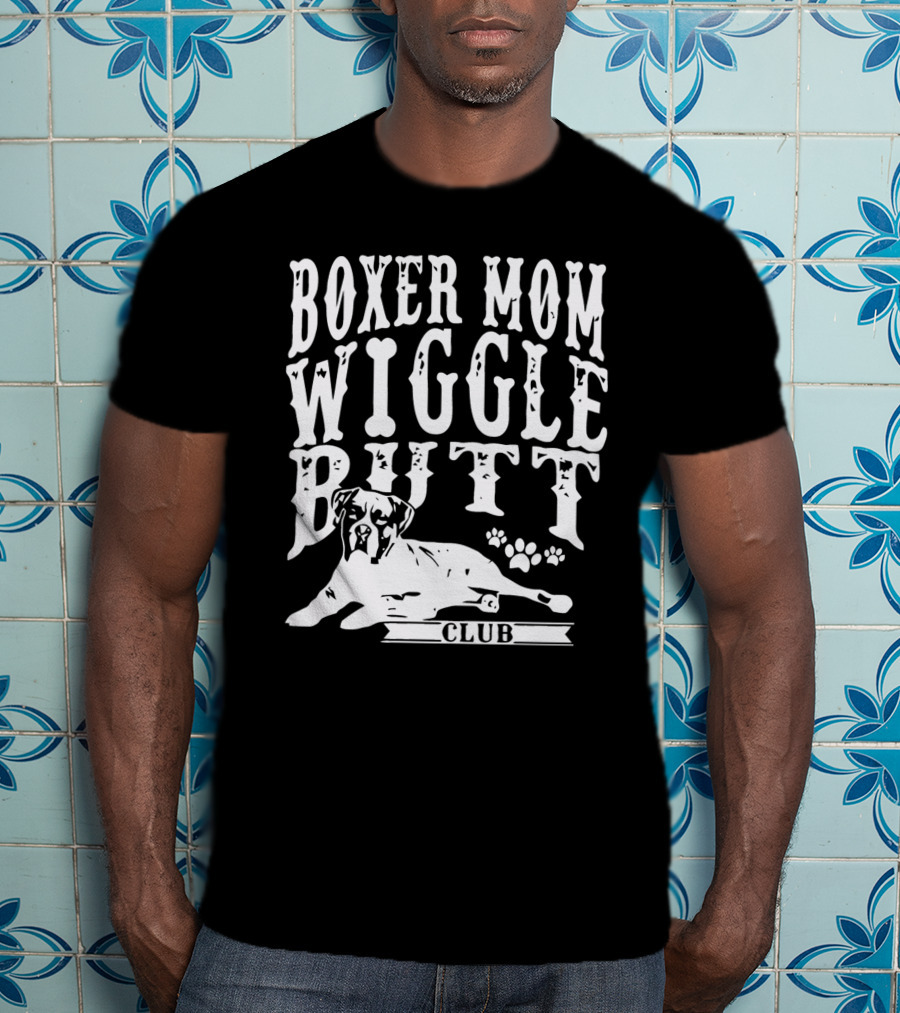 Boxer Mom Wiggle Butt Club Pawprint Dog T-Shirt