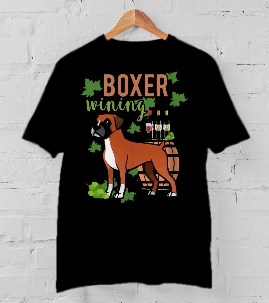 Boxer Wining Grapes And Wine Barrel Dog T-Shirt