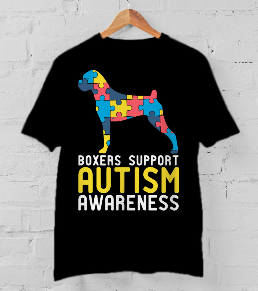 Boxers Support Autism Awareness Puzzle Dog T-Shirt