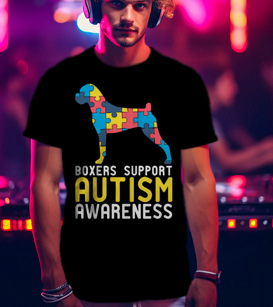 Boxers Support Autism Awareness Puzzle Dog T-Shirt