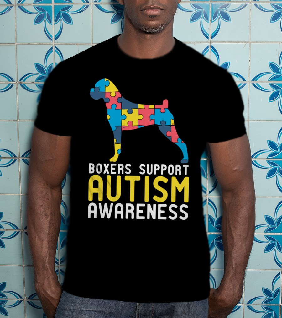 Boxers Support Autism Awareness Puzzle Dog T-Shirt
