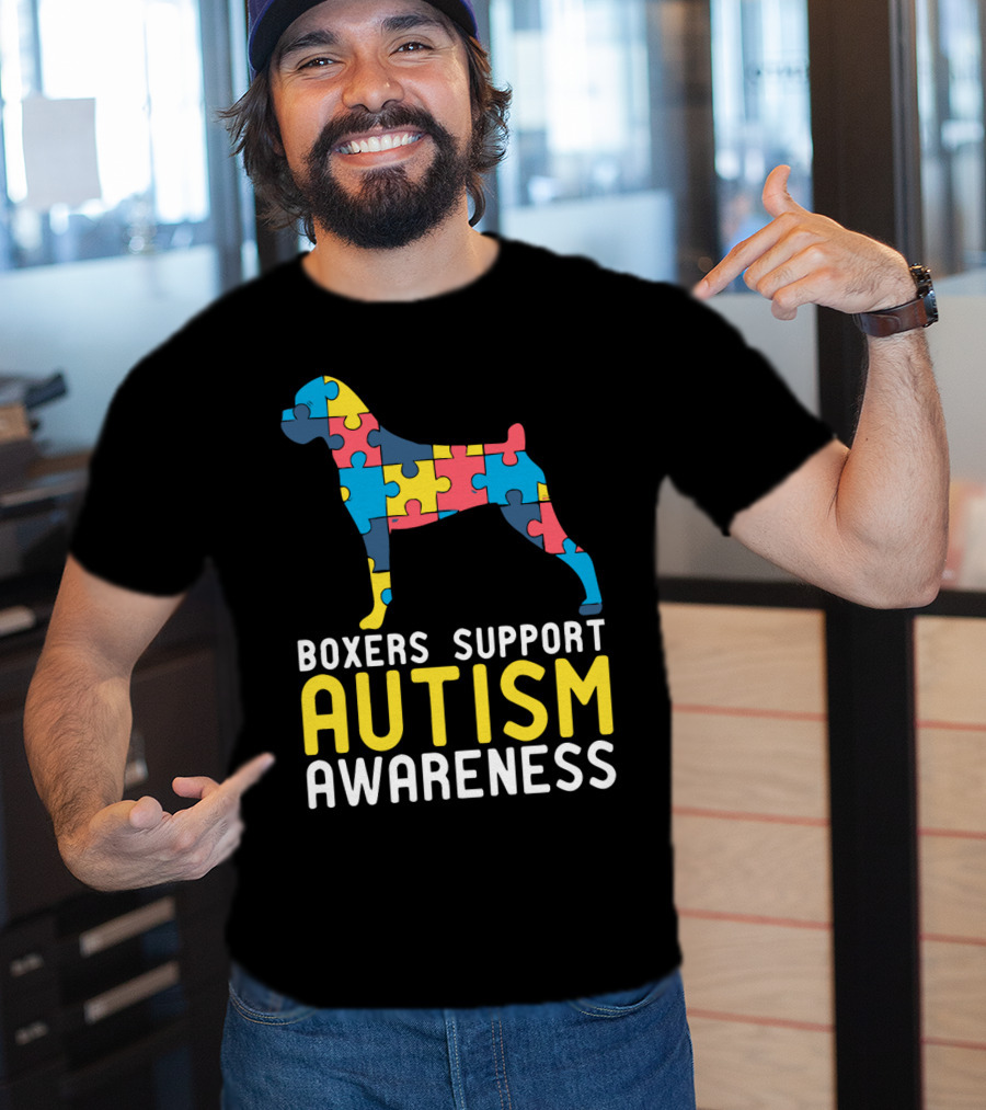 Boxers Support Autism Awareness Puzzle Dog T-Shirt