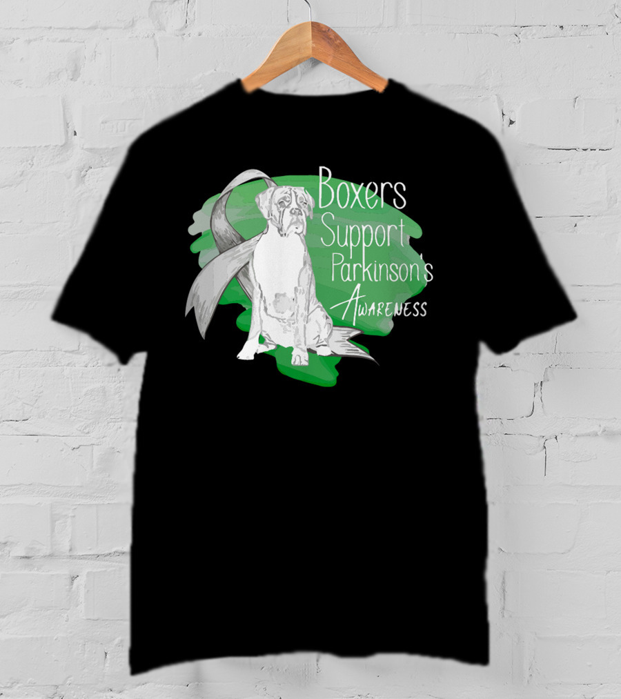 Boxers Support Parkinson's Awareness With Ribbon And Dog T-Shirt