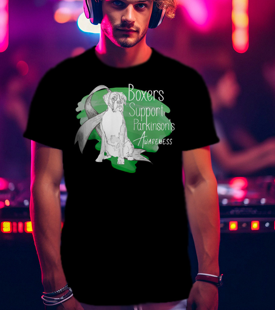 Boxers Support Parkinson's Awareness With Ribbon And Dog T-Shirt