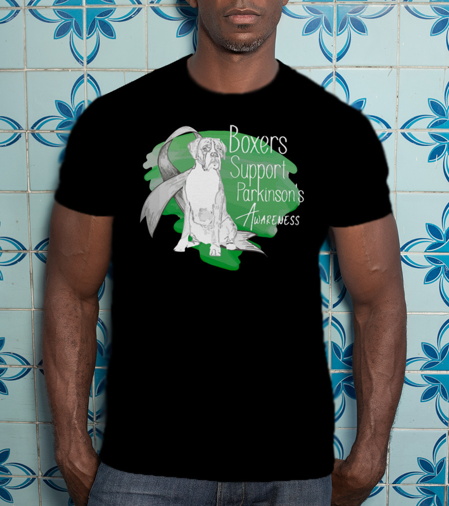 Boxers Support Parkinson's Awareness With Ribbon And Dog T-Shirt