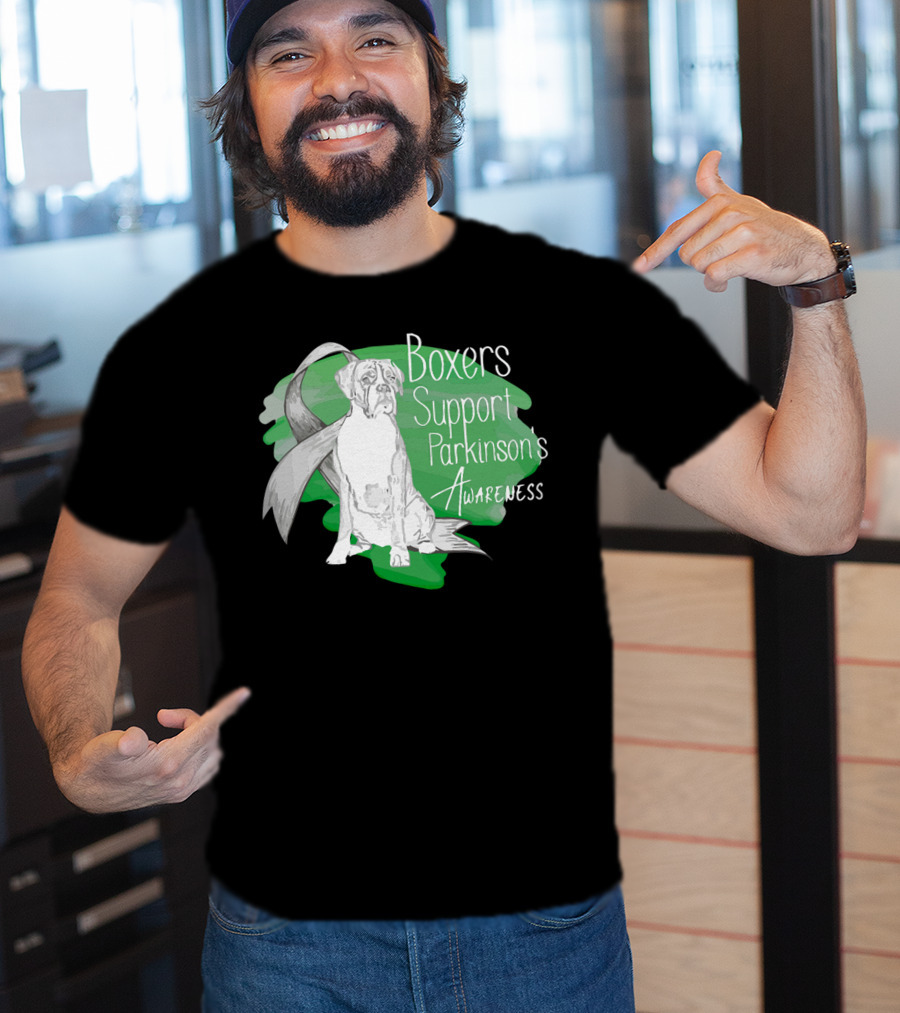 Boxers Support Parkinson's Awareness With Ribbon And Dog T-Shirt
