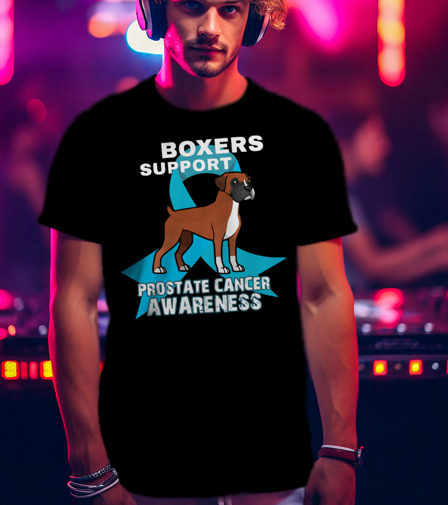 Boxers Support Prostate Cancer Awareness Ribbon Dog T-Shirt