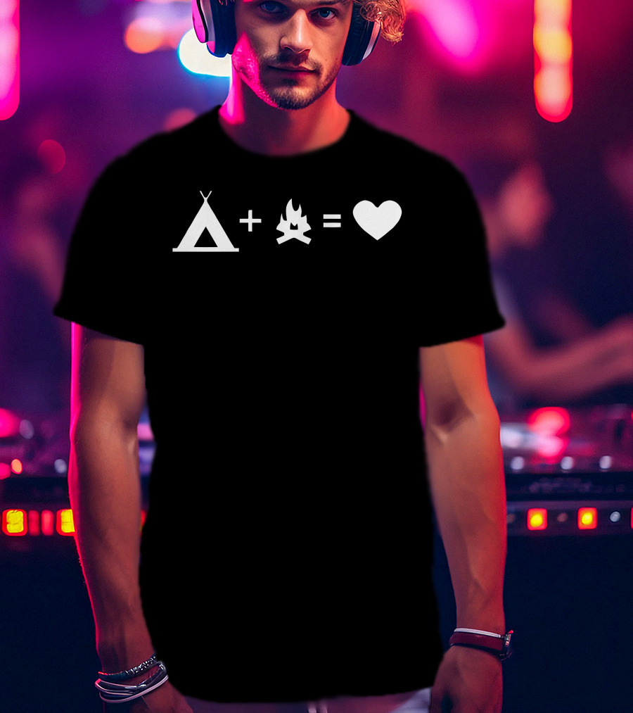 Tent Plus Campfire Equals Heart Camping Love T-Shirt
