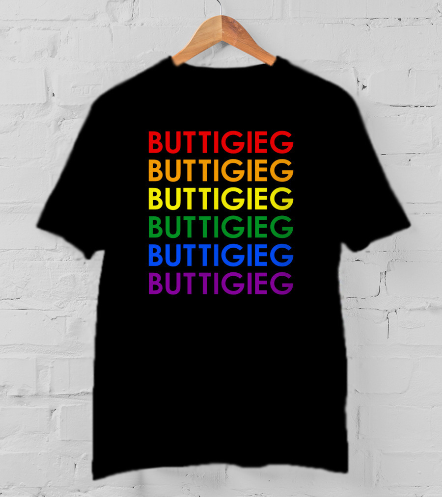 BUTTIGIEG Rainbow Pride Colors Text T-Shirt