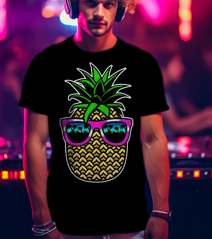 Pineapple Cool Retro Sunglasses Paradise Palm Trees T-Shirt