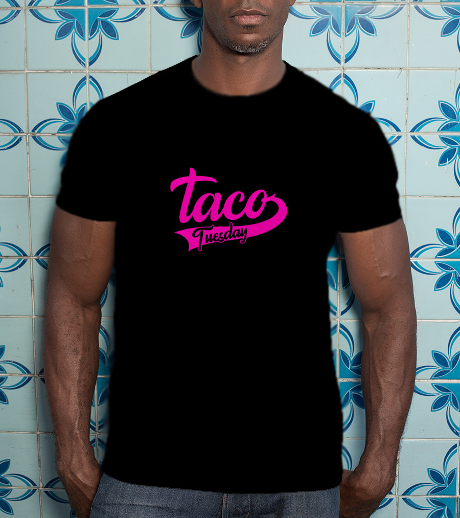 Taco Tuesday Pink Text Logo Bold Script T-Shirt