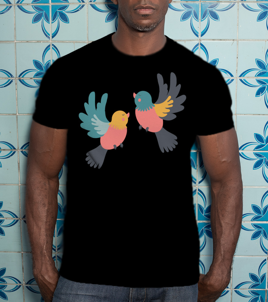 Pretty Birds Vibrant Colorful Avian Pair T-Shirt