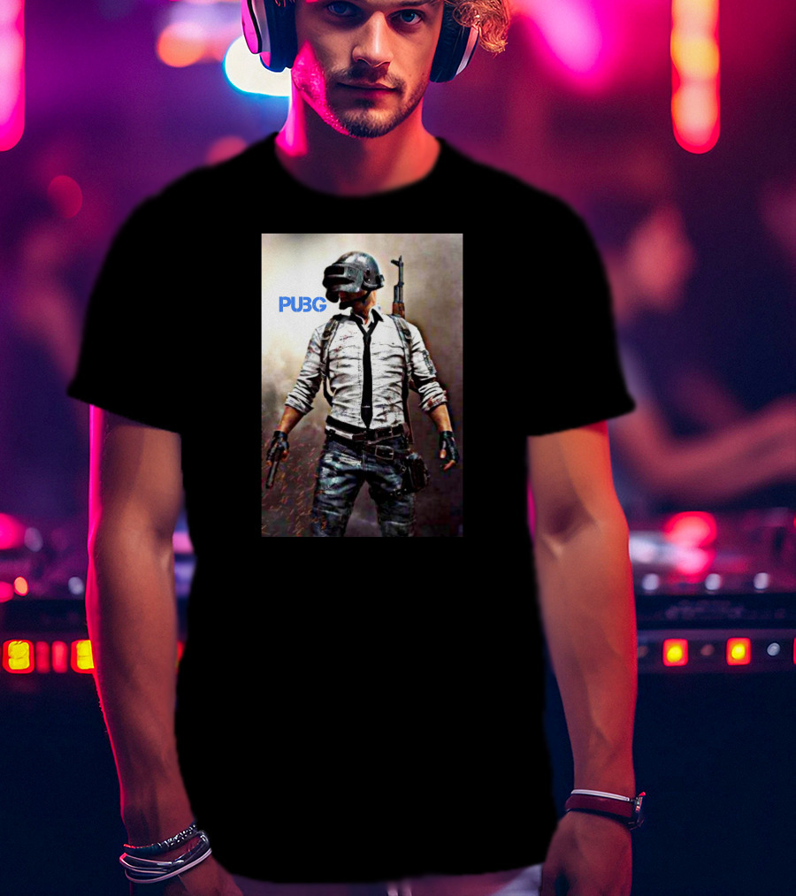 PUBG Battlegrounds Helmet Character With Gun And Tie T-Shirt