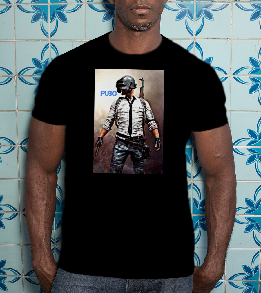 PUBG Battlegrounds Helmet Character With Gun And Tie T-Shirt