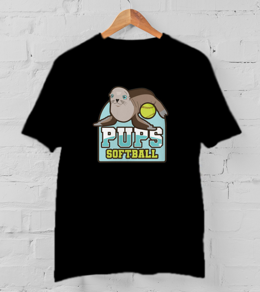 Pups Softball Seal With Yellow Ball T-Shirt