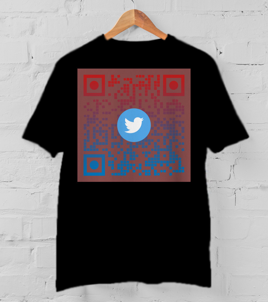 Twitter QR Code Red Blue Squares T-Shirt
