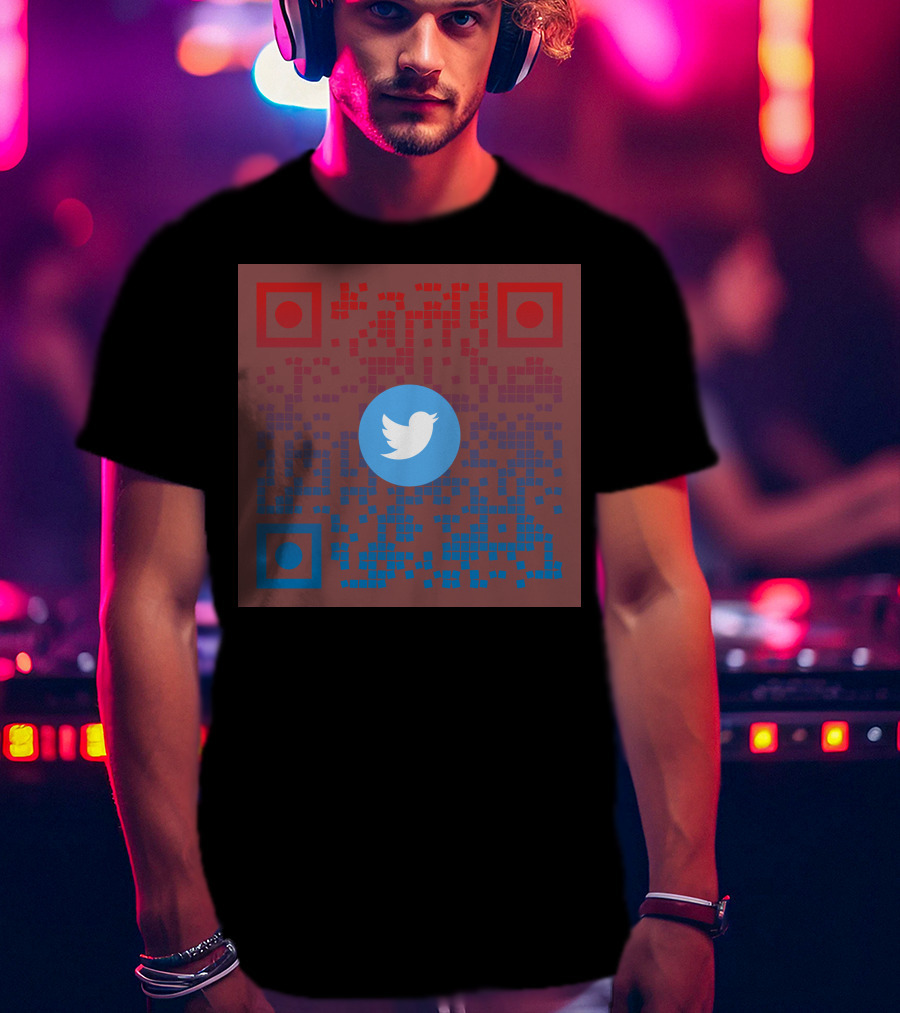 Twitter QR Code Red Blue Squares T-Shirt