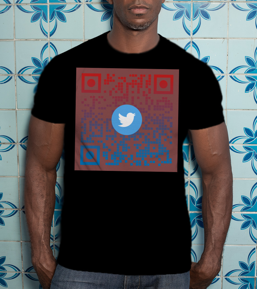 Twitter QR Code Red Blue Squares T-Shirt