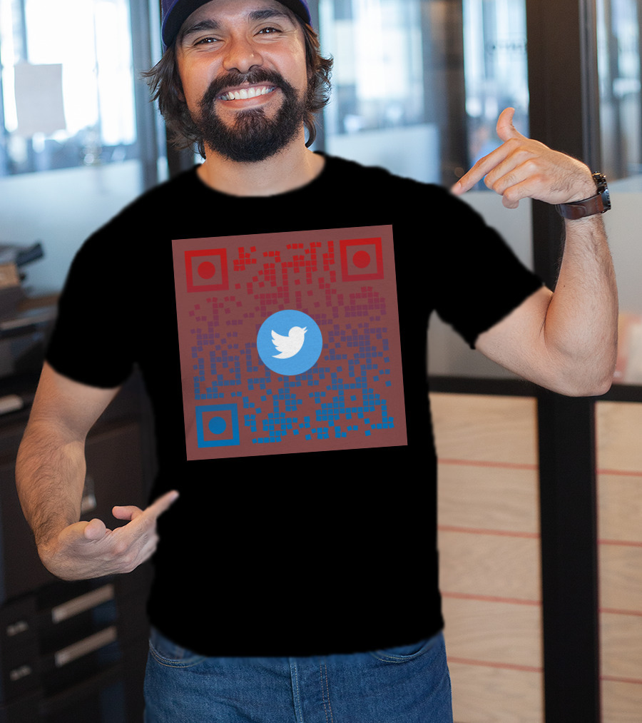 Twitter QR Code Red Blue Squares T-Shirt