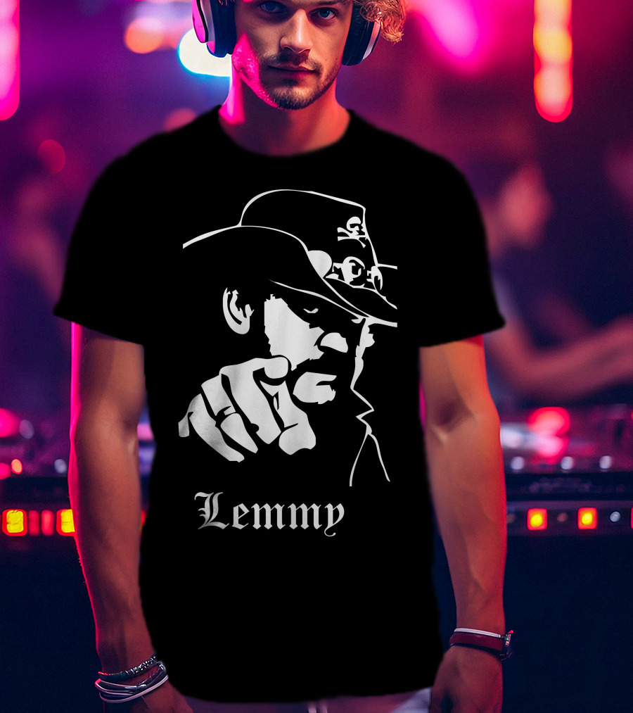 Lemmy Kilmister Memorial Tribute Iconic Figure With Hat And Crossbones T-Shirt