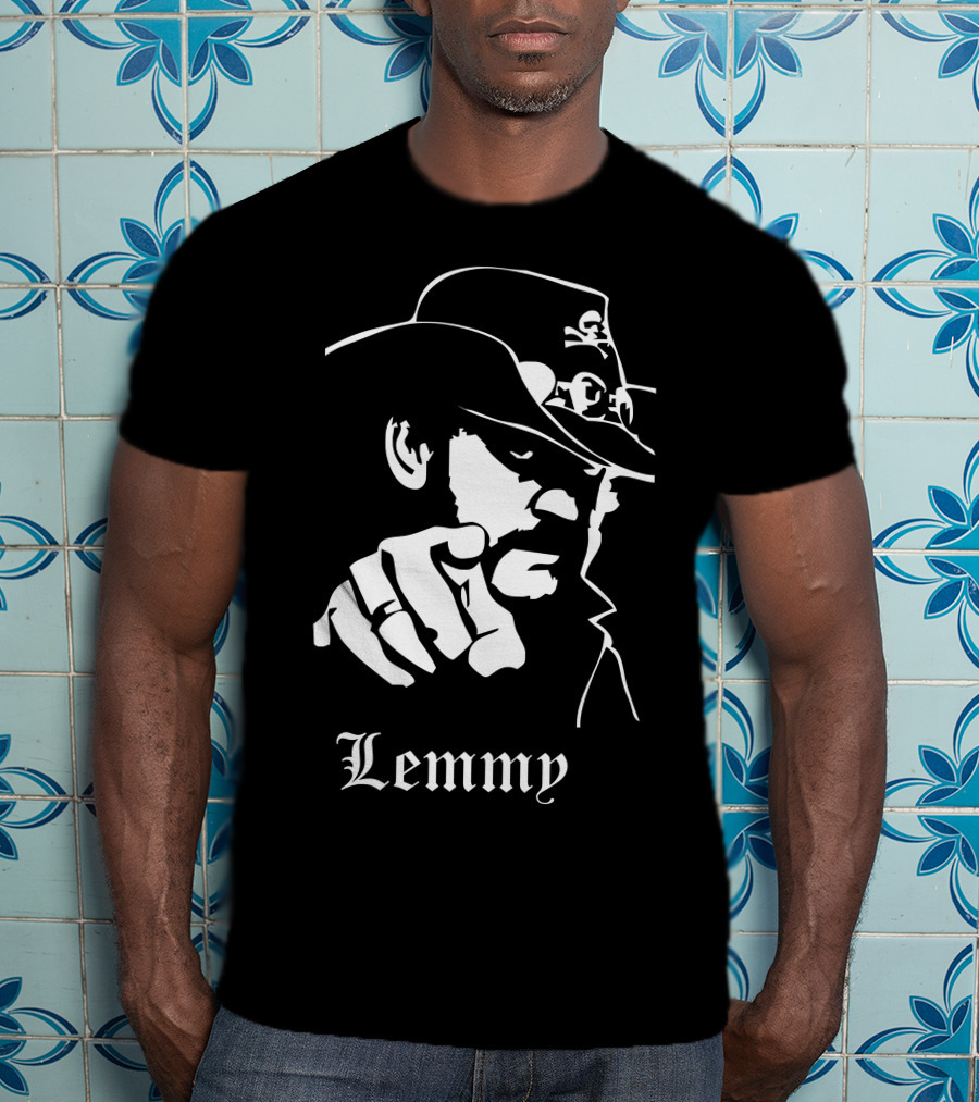 Lemmy Kilmister Memorial Tribute Iconic Figure With Hat And Crossbones T-Shirt