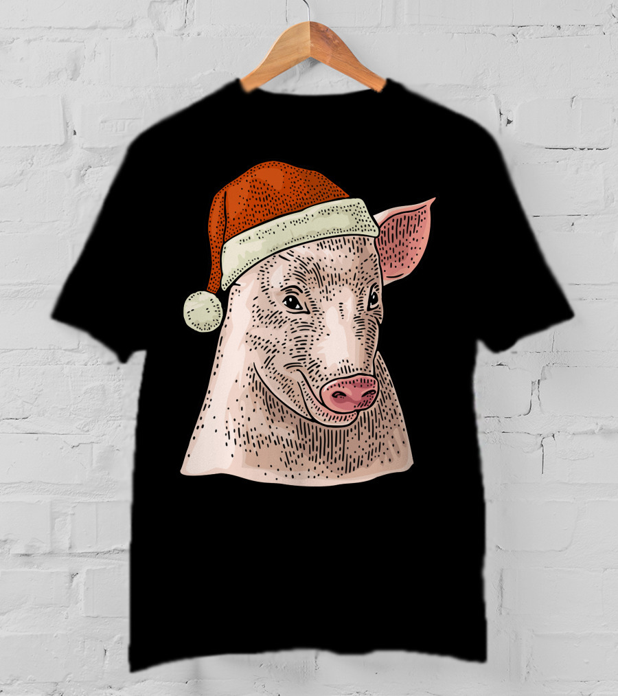 Pig In Santa Claus Cap Christmas T-Shirt