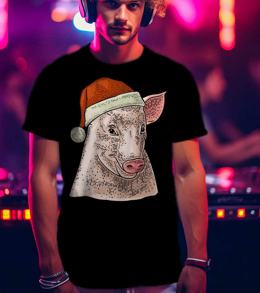 Pig In Santa Claus Cap Christmas T-Shirt