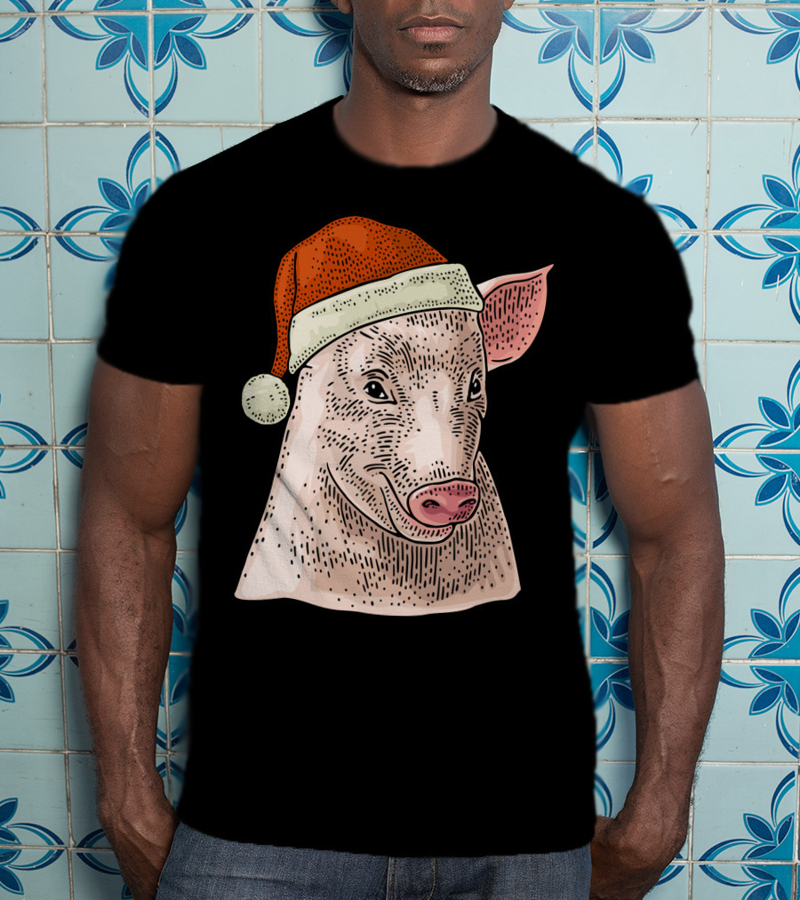 Pig In Santa Claus Cap Christmas T-Shirt