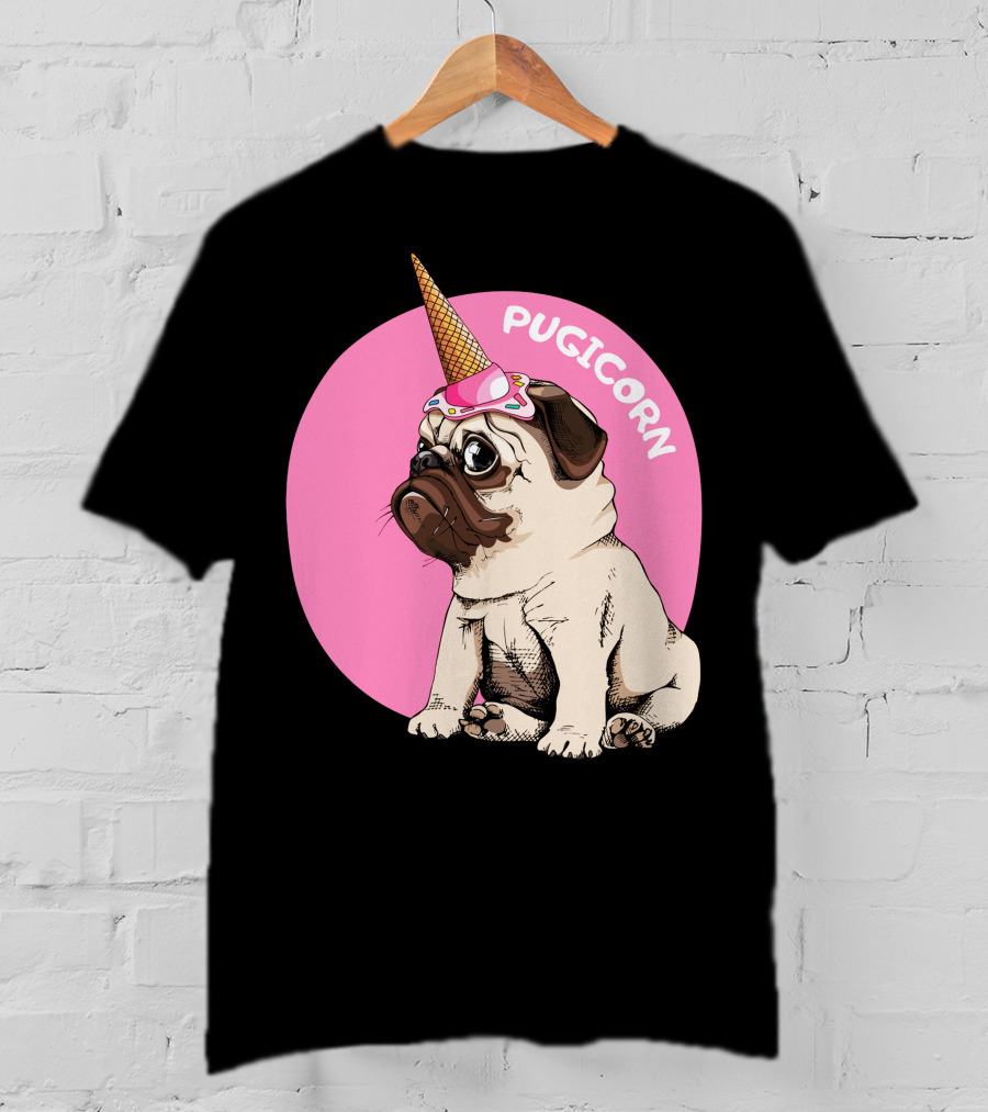 Pugicorn Ice Cream Cone Hat Cute Pug T-Shirt