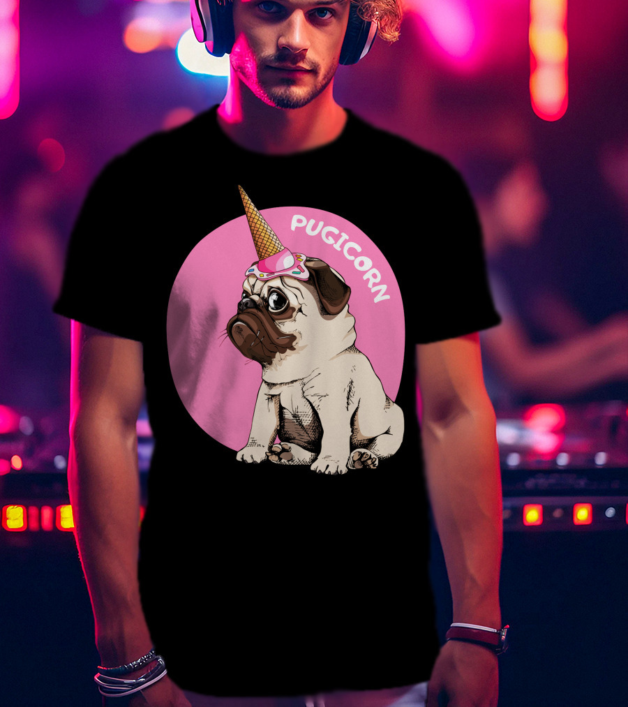 Pugicorn Ice Cream Cone Hat Cute Pug T-Shirt