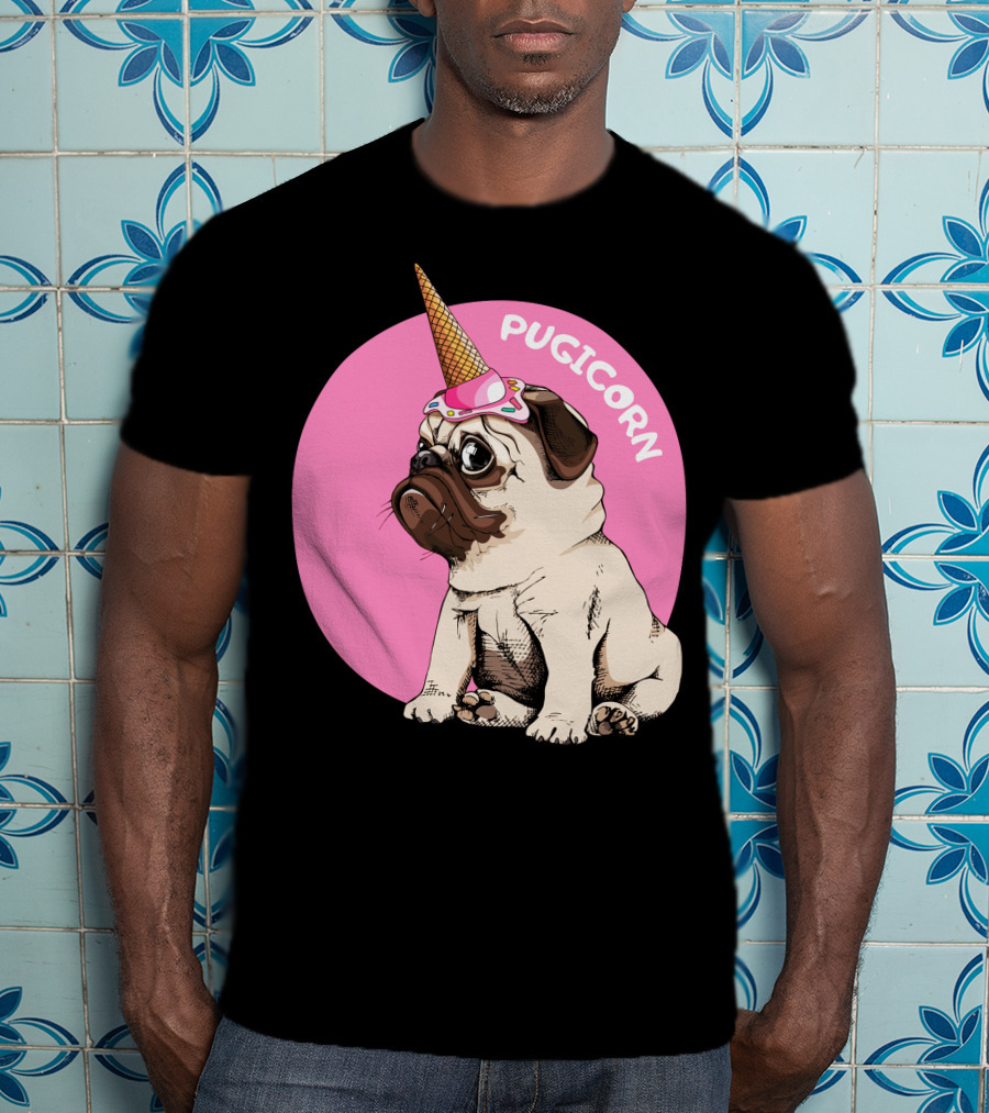 Pugicorn Ice Cream Cone Hat Cute Pug T-Shirt