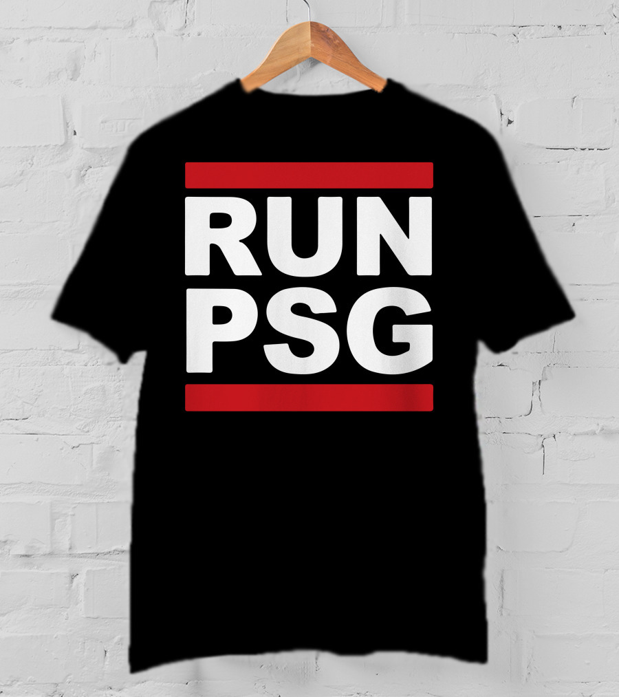 Run PSG Paris St Germain Fotbal Black Red Letters T-Shirt