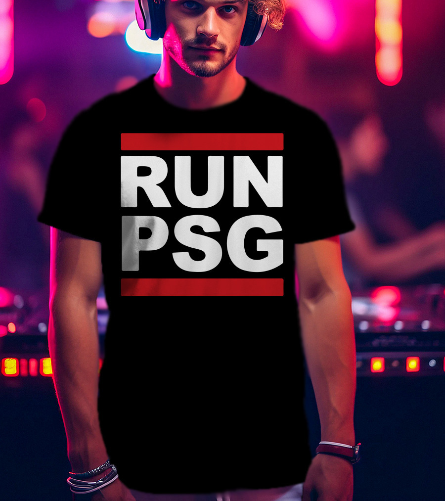 Run PSG Paris St Germain Fotbal Black Red Letters T-Shirt