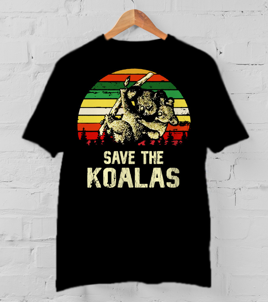 Save The Koalas Retro Sunset Conservation Message T-Shirt