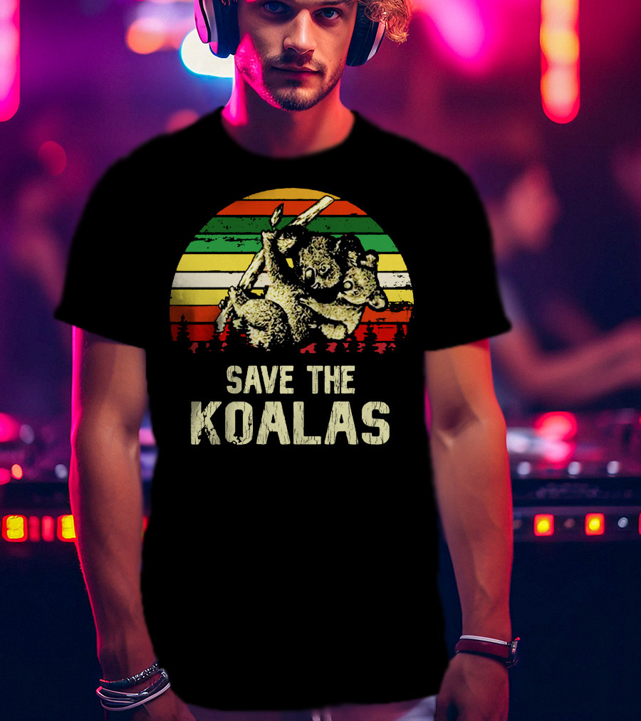 Save The Koalas Retro Sunset Conservation Message T-Shirt