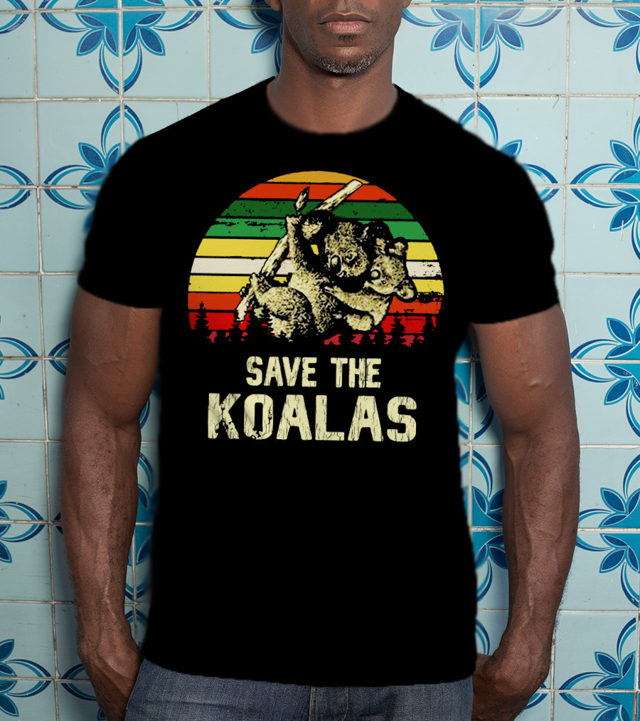 Save The Koalas Retro Sunset Conservation Message T-Shirt
