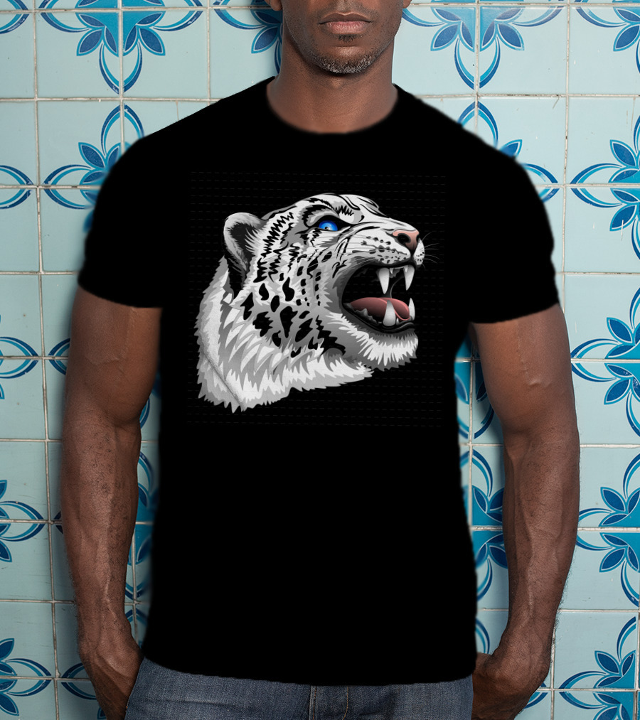 Snow Leopard Fierce Roaring Head T-Shirt
